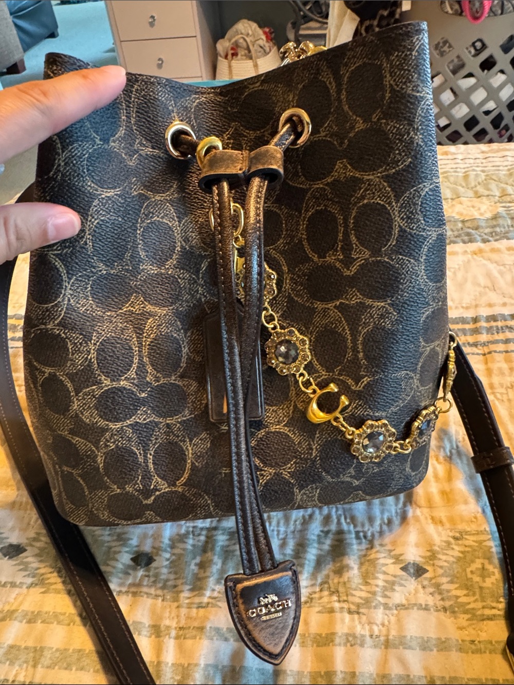 Coach Rowan bucket bag signature loved print READ AS IS
